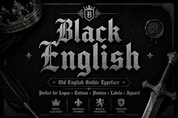 Black English Typeface for Editorial Design and Brand Identity